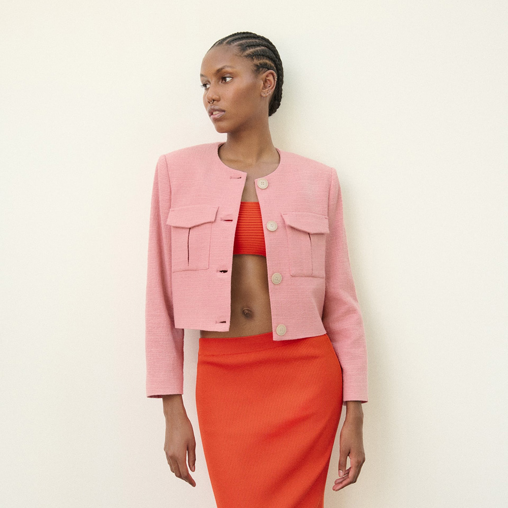 ZARA TEXTURED CROPPED JACKET PINK 3402/361/620