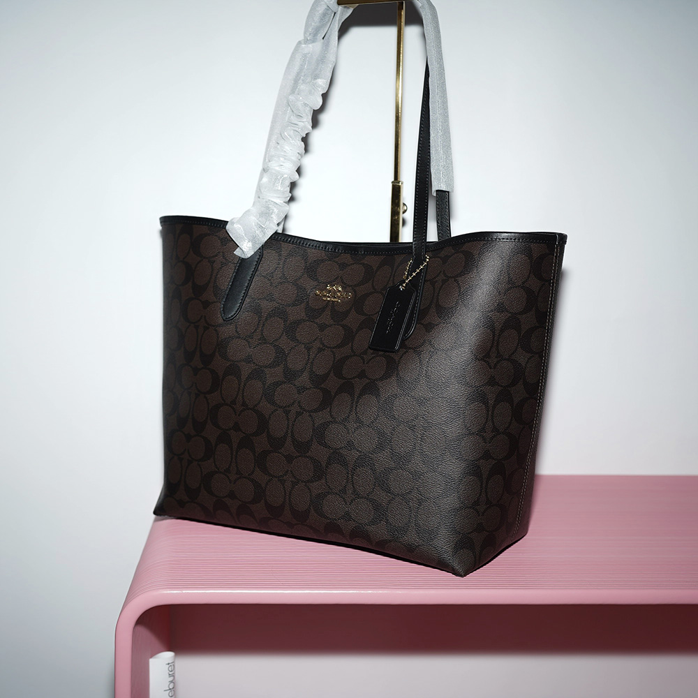 COACH CITY TOTE IN SIGNATURE CANVAS Gold /Brown Black