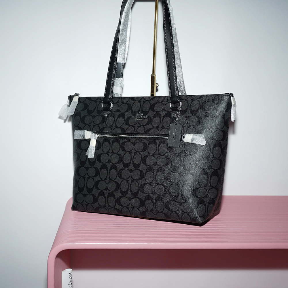 COACH GALLERY TOTE IN SIGNATURE CANVAS Silver Graphite Black / Серо-черный лого с серебром