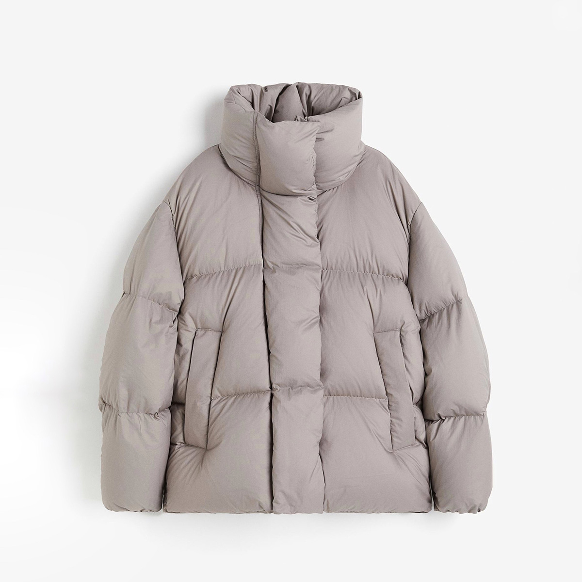 H&M PREMIUM SELECTION OVERSIZED DOWN PUFFER JACKET Greige