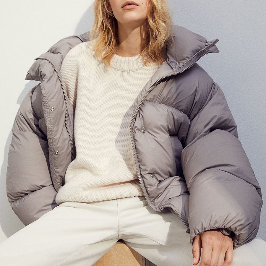 H&M PREMIUM SELECTION OVERSIZED DOWN PUFFER JACKET Greige