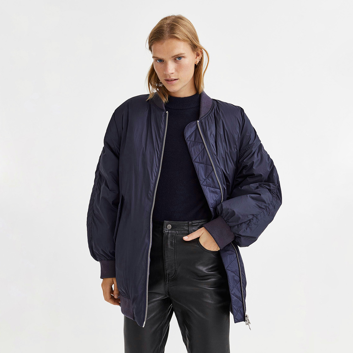 H&M PREMIUM SELECTION OVERSIZED DOWN JACKET Navy M00209