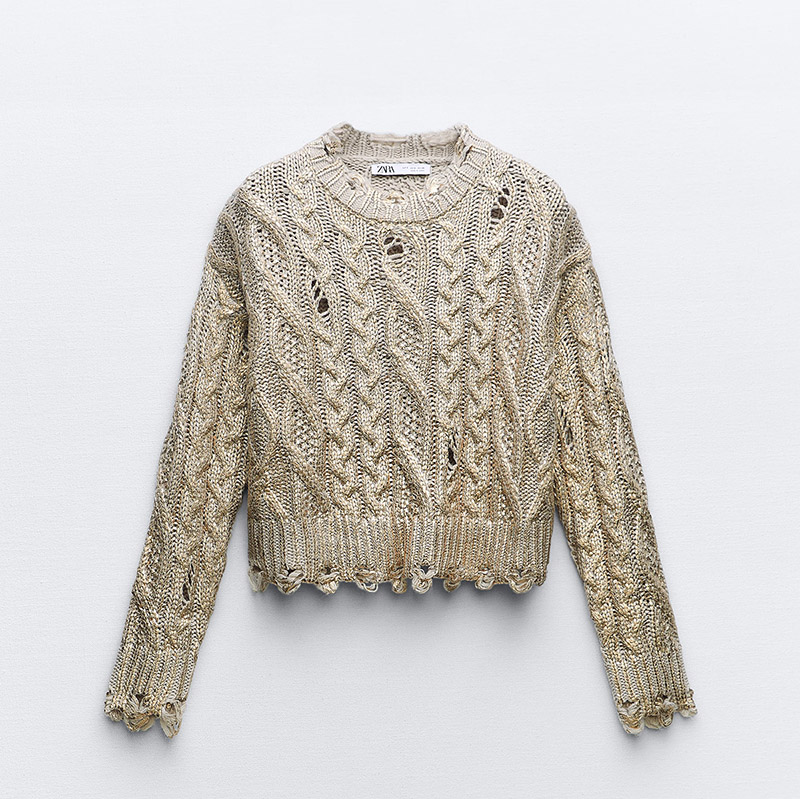 ZARA CABLE-KNIT METALLIC SWEATER LIGHT MINK | 4369/103
