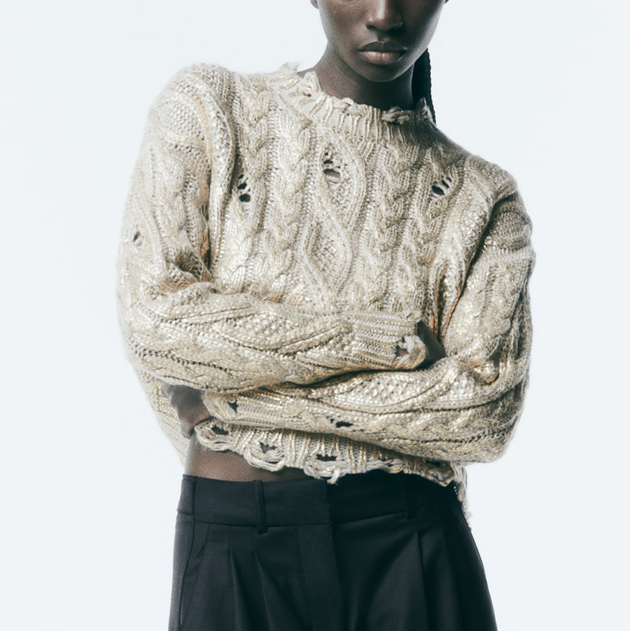 ZARA CABLE-KNIT METALLIC SWEATER LIGHT MINK | 4369/103