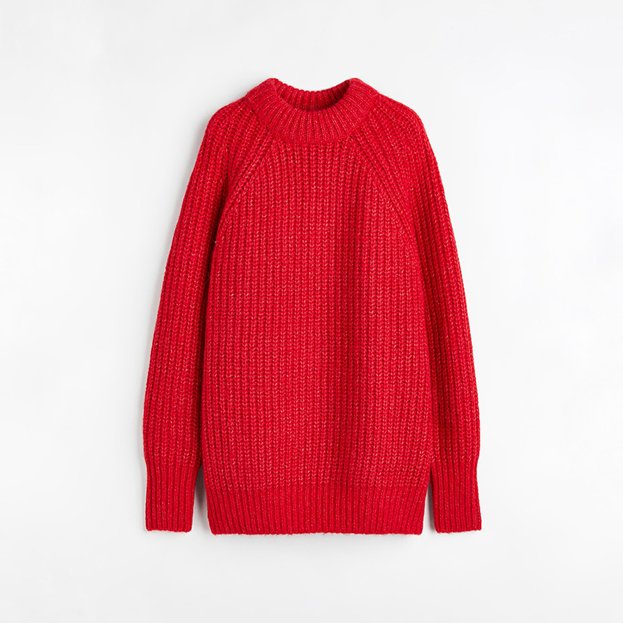 H&M TREND WOOL-BLEND RIB-KNIT SWEATER Red / Красный