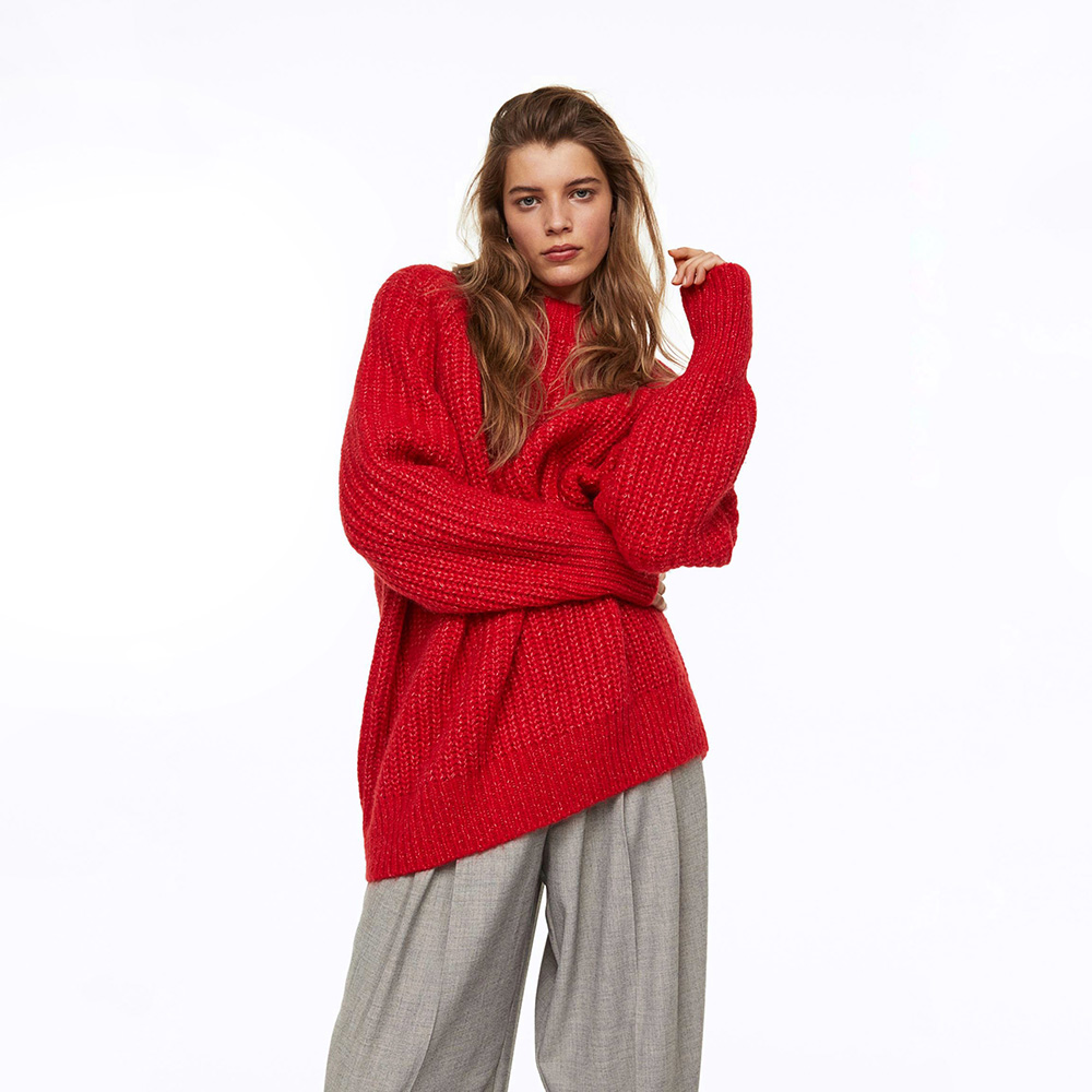 H&M TREND WOOL-BLEND RIB-KNIT SWEATER Red / Красный