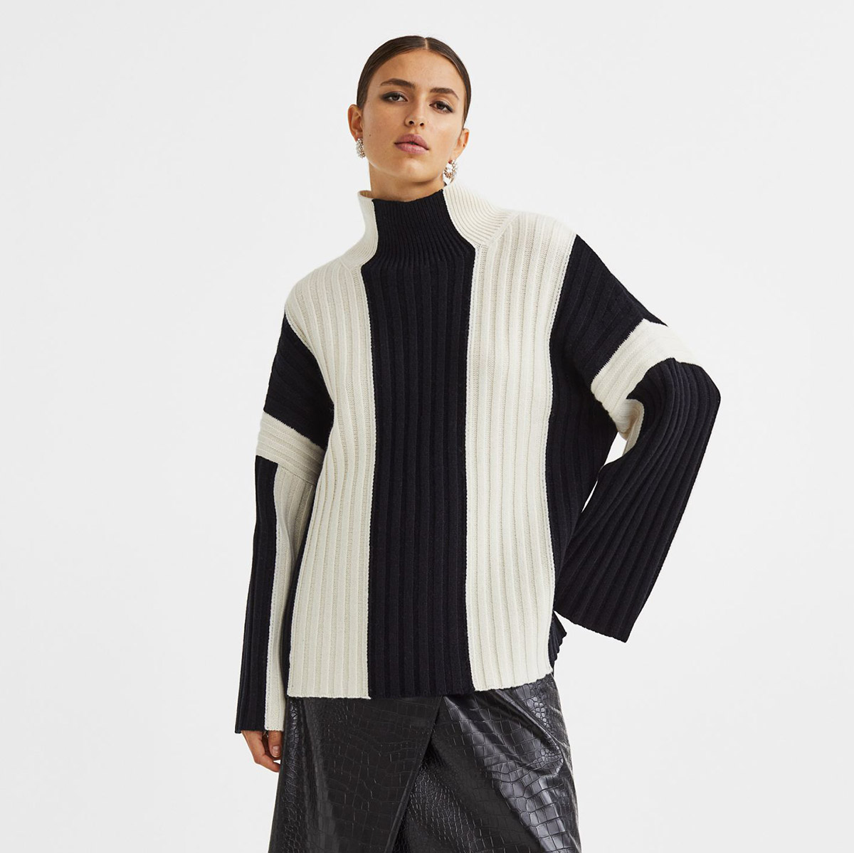 H&M PREMIUM SELECTION OVERSIZED WOOL JUMPER Black/Striped