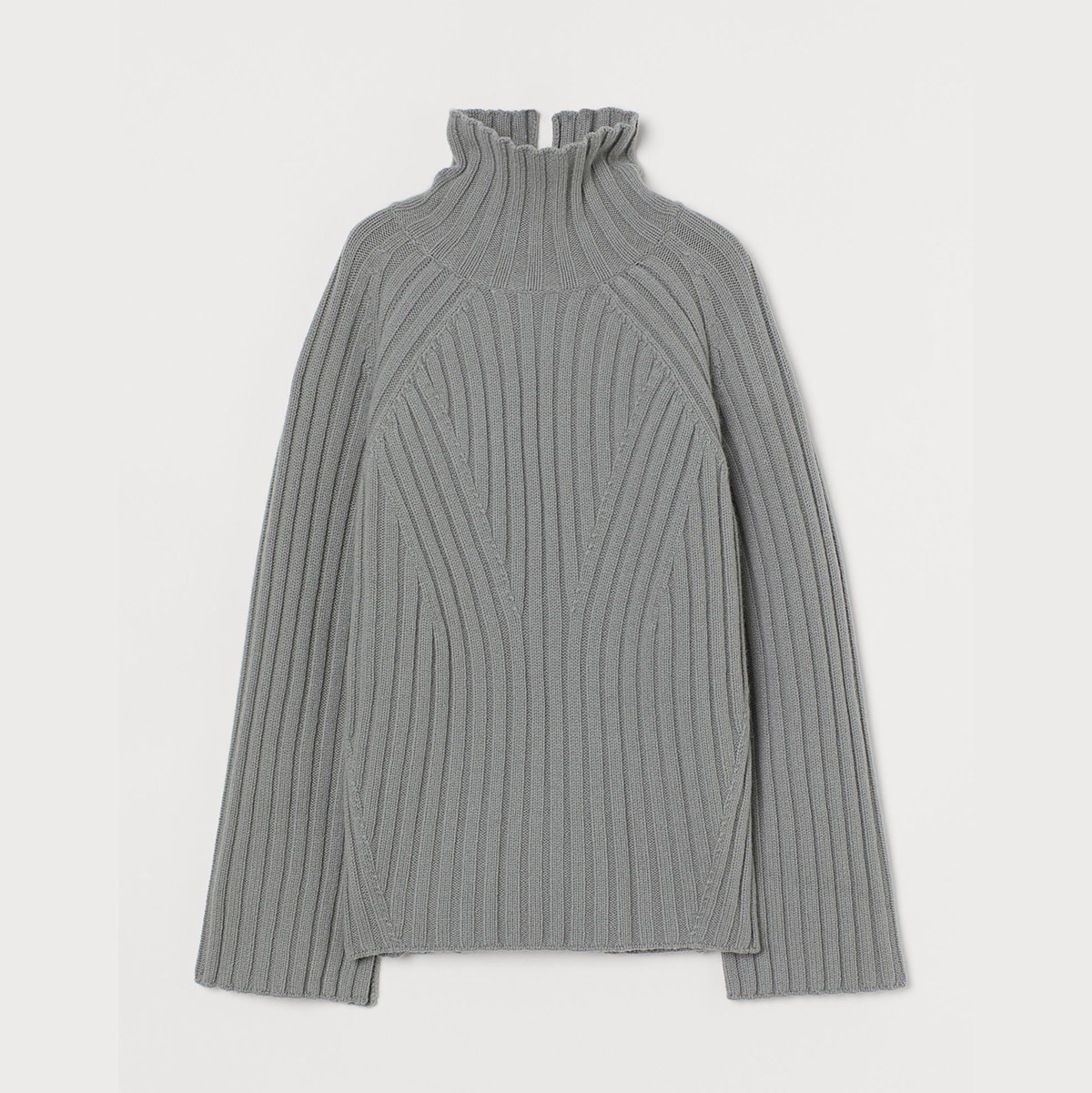 H&M PREMIUM SELECTION WOOL POLO-NECK JUMPER Grey / Серо-зеленый