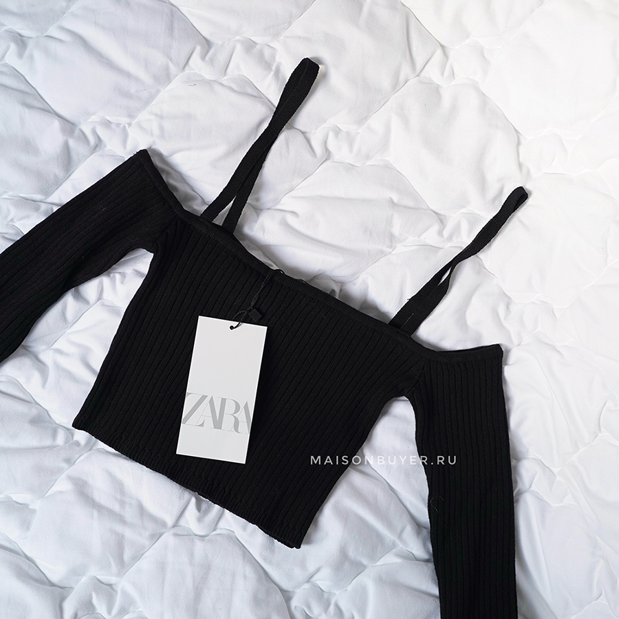 УКОРОЧЕННЫЙ ТРИКОТАЖНЫЙ ТОП ZARA ЦВЕТ ЧЕРНЫЙ M00369