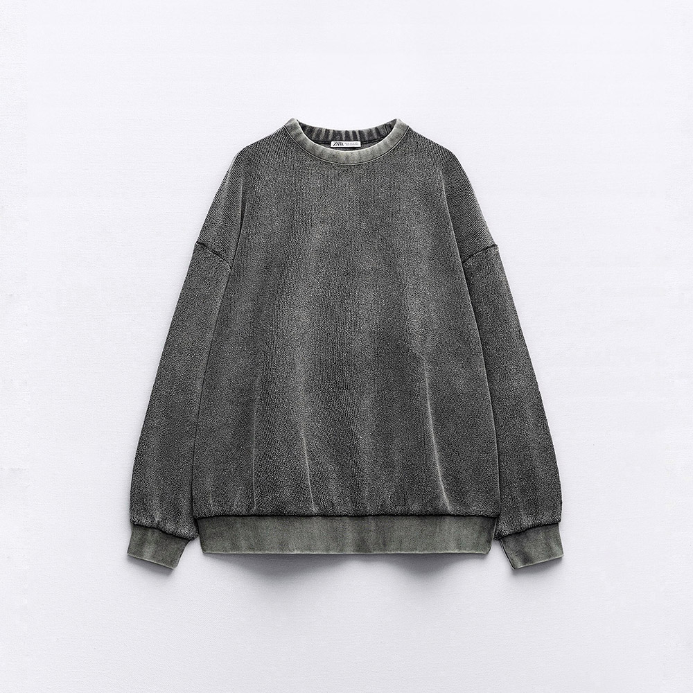 ОВЕРСАЙЗ СВИТШОТ ZARA FADED-EFFECT OVERSIZE SWEATSHIRT DARK GREY M00384