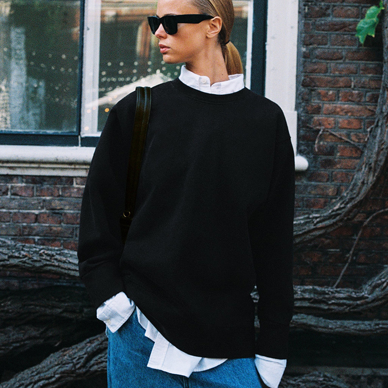 ZARA OVERSIZED HEAVY COTTON SWEATSHIRT BLACK 0858/629/800