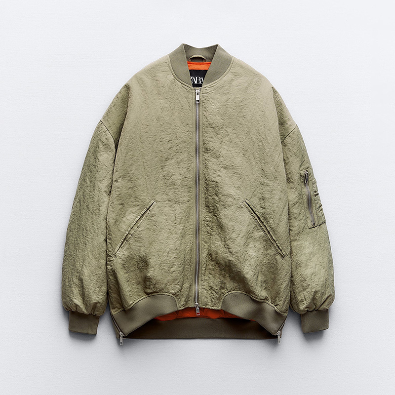 ZARA OVERSIZE NYLON BOMBER JACKET LIGHT KHAKI 3427/733/506