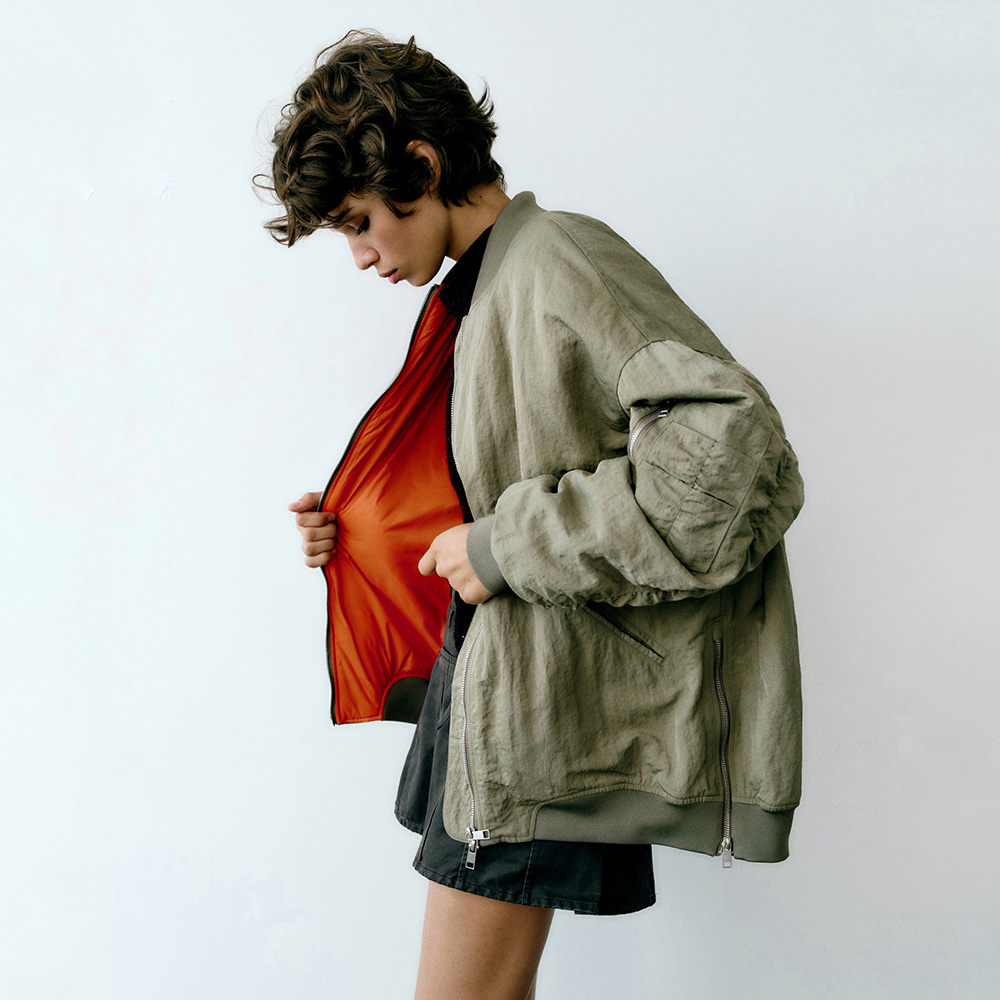 ZARA OVERSIZE NYLON BOMBER JACKET LIGHT KHAKI 3427/733/506