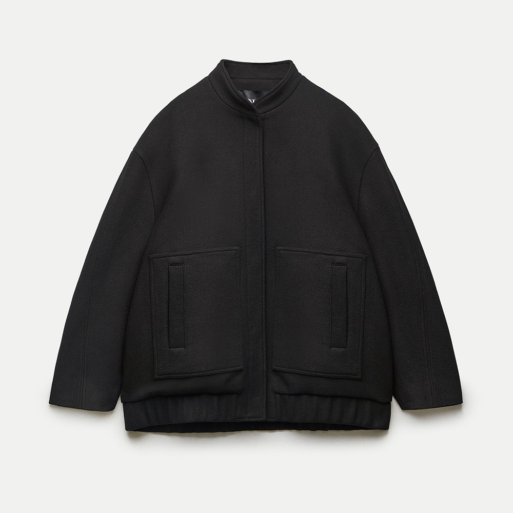 ZARA ZW COLLECTION WOOL BLEND BOMBER JACKET BLACK 7522/240/800