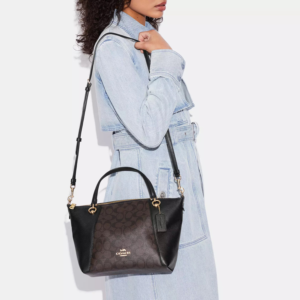 COACH KACEY SATCHEL IN SIGNATURE CANVAS GOLD/BROWN BLACK M00014