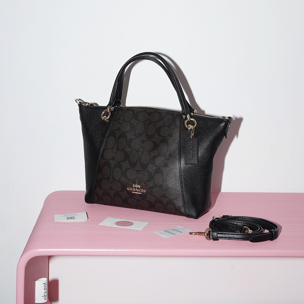 COACH KACEY SATCHEL IN SIGNATURE CANVAS GOLD/BROWN BLACK M00014