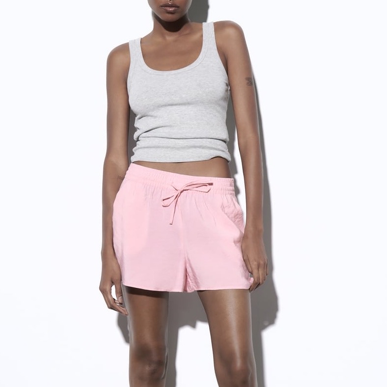 ШОРТЫ  В ПИЖАМНОМ СТИЛЕ ZARA ЦВЕТ ЖВАЧКА / РОЗОВЫЙ M00571