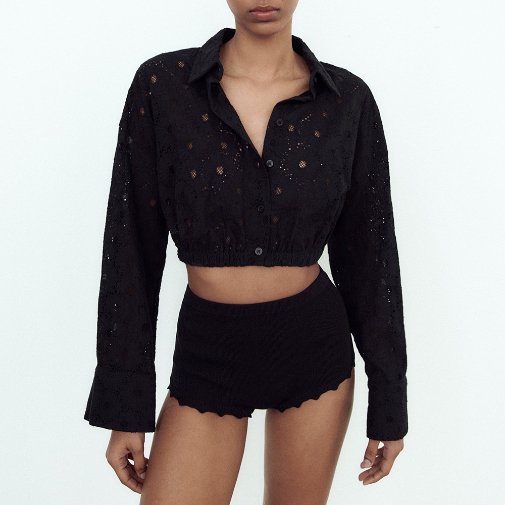 УКОРОЧЕННАЯ РУБАШКА ZARA ЧЕРНАЯ