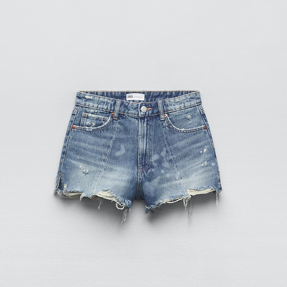ДЖИНСОВЫЕ ШОРТЫ НА ВЫСОКОЙ ТАЛИИ ZARA ЦВЕТ СИНИЙ M00595