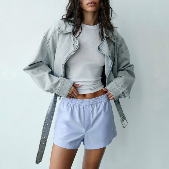ШОРТЫ В ПИЖАМНОМ СТИЛЕ ZARA ЦВЕТ ГОЛУБОЙ M00577