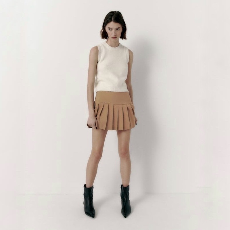 ЮБКА СО СКЛАДКАМИ ZARA ЦВЕТ ПЕСОЧНЫЙ M00527