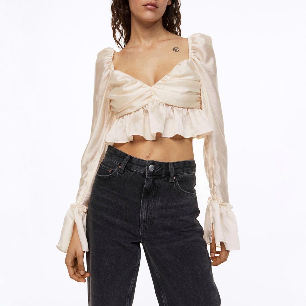 УКОРОЧЕННАЯ БЛУЗА H&M  ЦВЕТ ПУДРА M00173