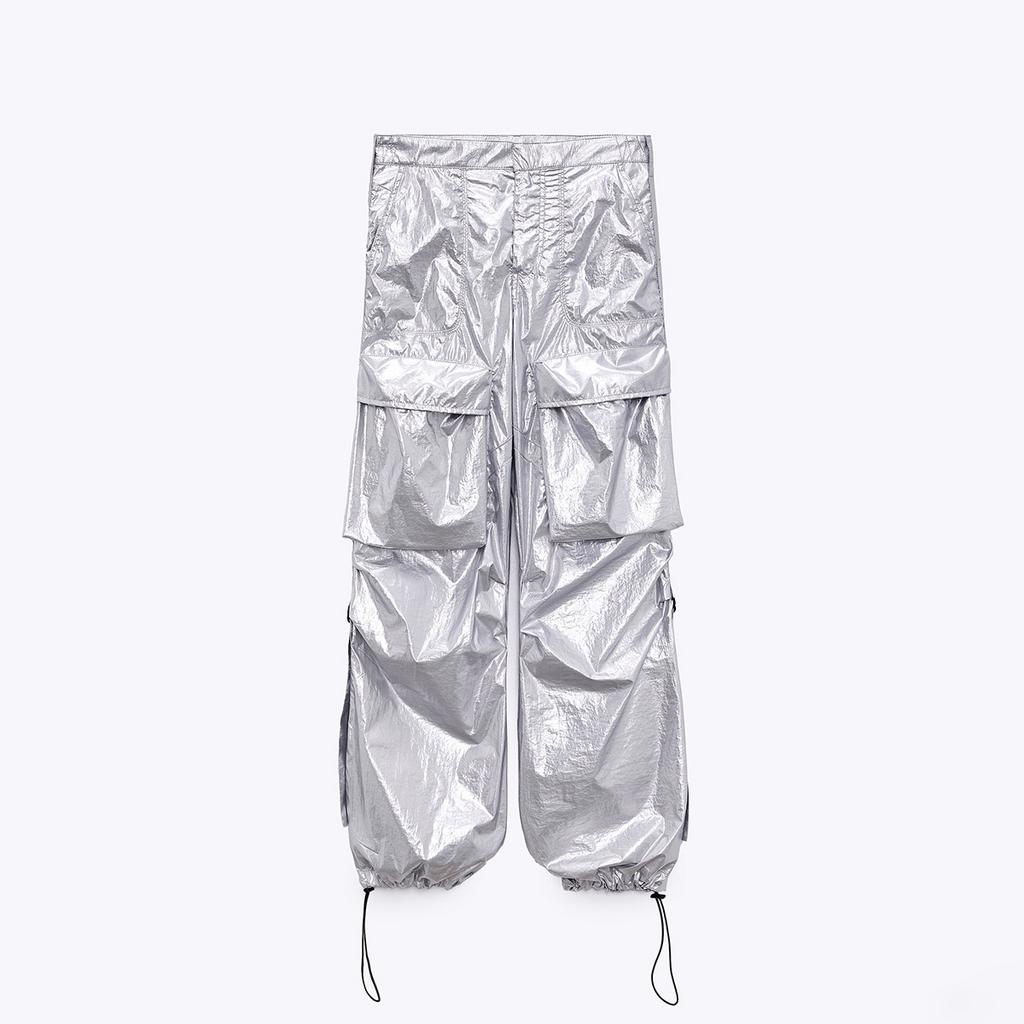 БЛЕСТЯЩИЕ БРЮКИ КАРГО ZARA ЦВЕТ СЕРЕБРО M00418