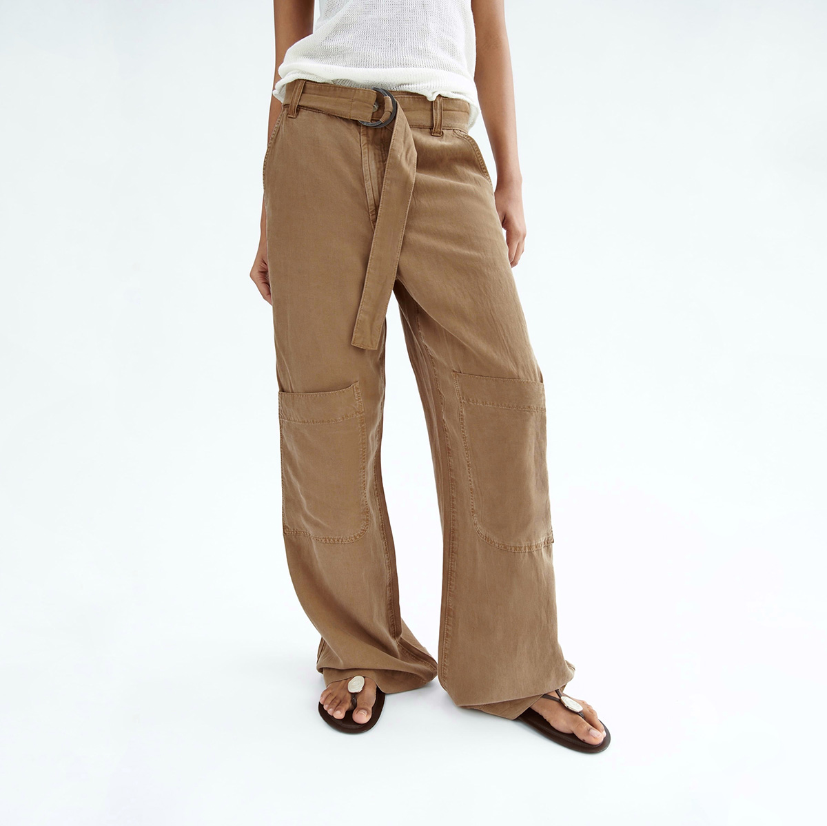ШИРОКИЕ БРЮКИ С КАРМАНАМИ ZARA ЦВЕТ КОРИЧНЕВЫЙ M00436