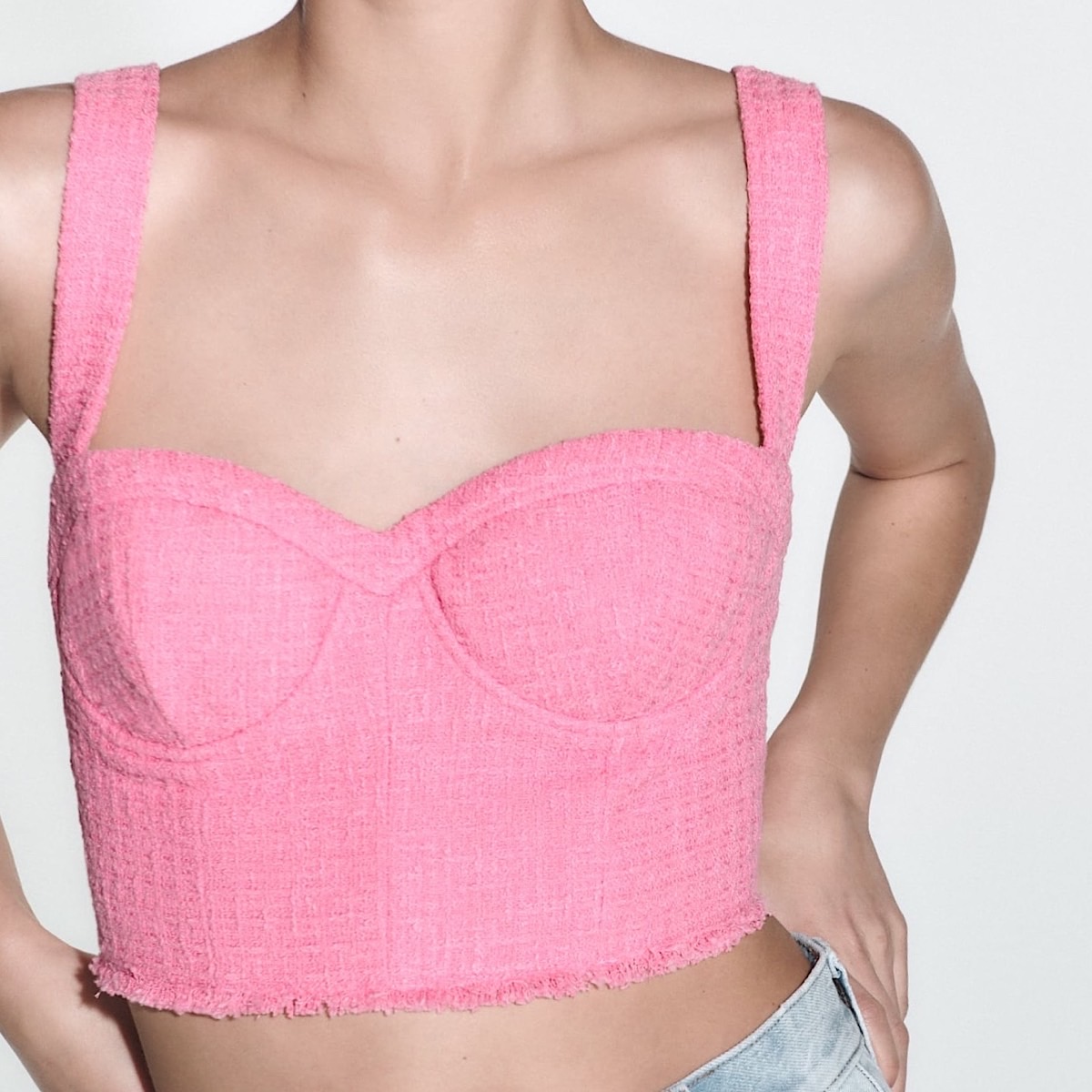 ТВИДОВЫЙ ТОП-БЮСТЬЕ ZARA ЦВЕТ РОЗОВЫЙ M00232