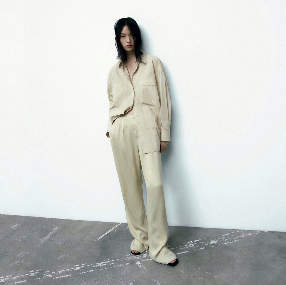 САТИНОВЫЕ БРЮКИ В ПИЖАМНОМ СТИЛЕ ZARA ЦВЕТ МОРСКОЙ ЗЕЛЕНЫЙ M00405