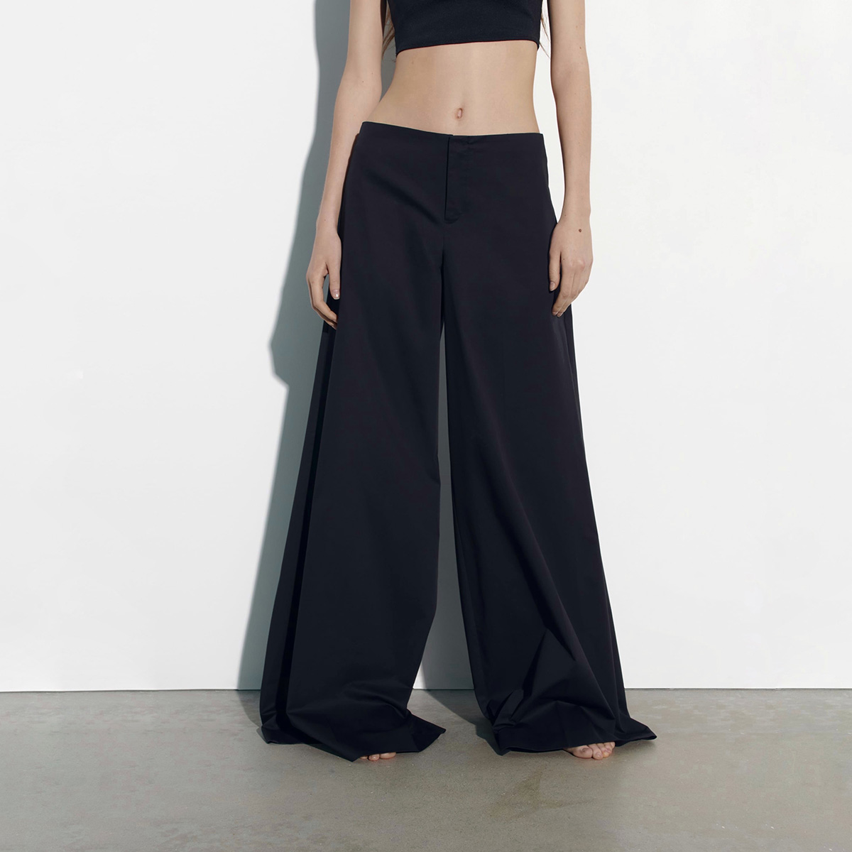 ШИРОКИЕ ХЛОПКОВЫЕ БРЮКИ ZARA ЦВЕТ ЧЕРНЫЙ M00444