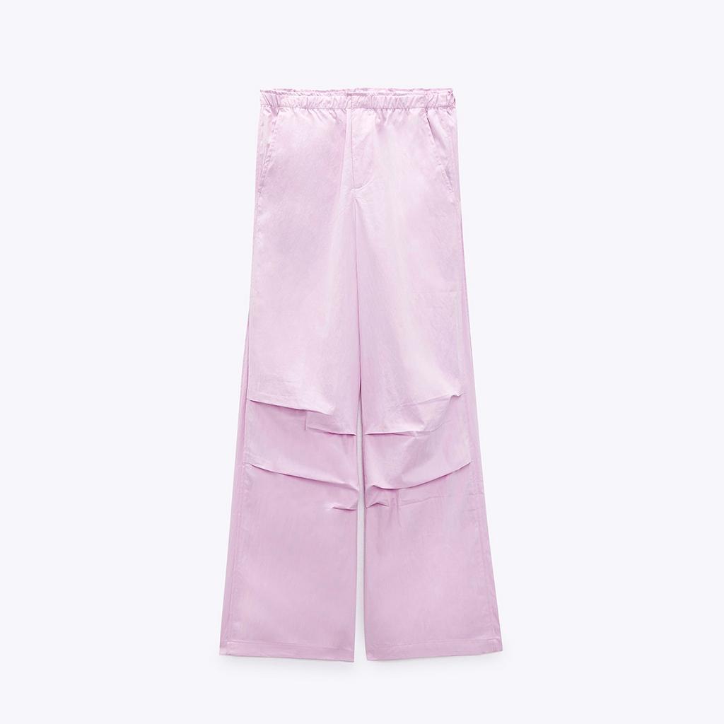 БРЮКИ ПАРАШЮТЫ ПОЛНОЙ ДЛИНЫ ZARA ЦВЕТ РОЗОВЫЙ M00424