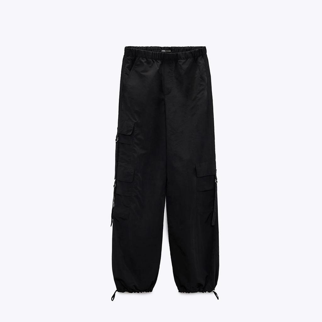 НЕЙЛОНОВЫЕ БРЮКИ ПАРАШЮТЫ ZARA ЦВЕТ ЧЕРНЫЙ M00426