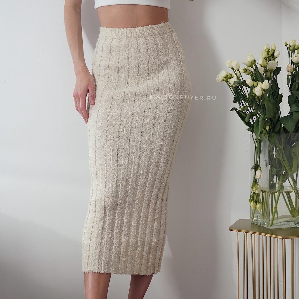 ПЛЮШЕВАЯ ЮБКА МИДИ ZARA ЦВЕТ ЭКРЮ M00555