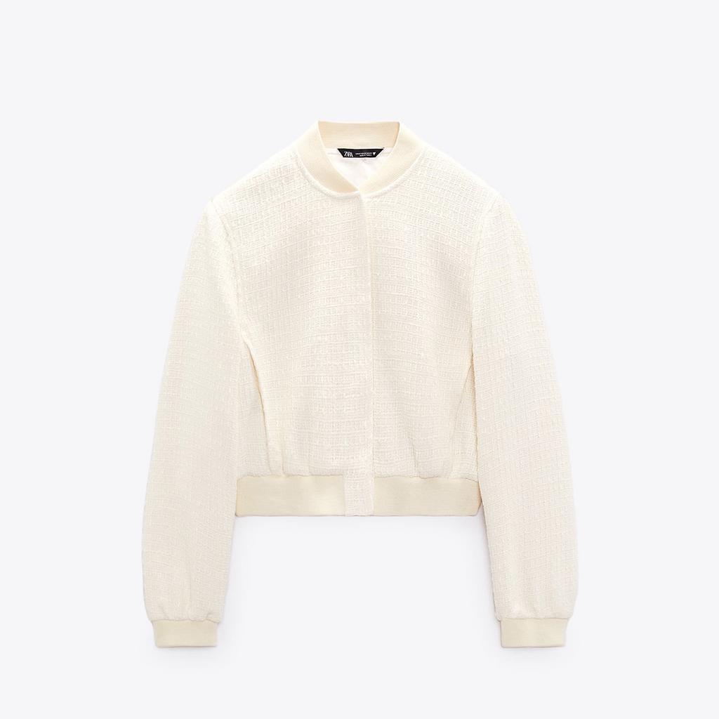 ТВИДОВЫЙ БОМБЕР ZARA ЦВЕТ ЭКРЮ M00398