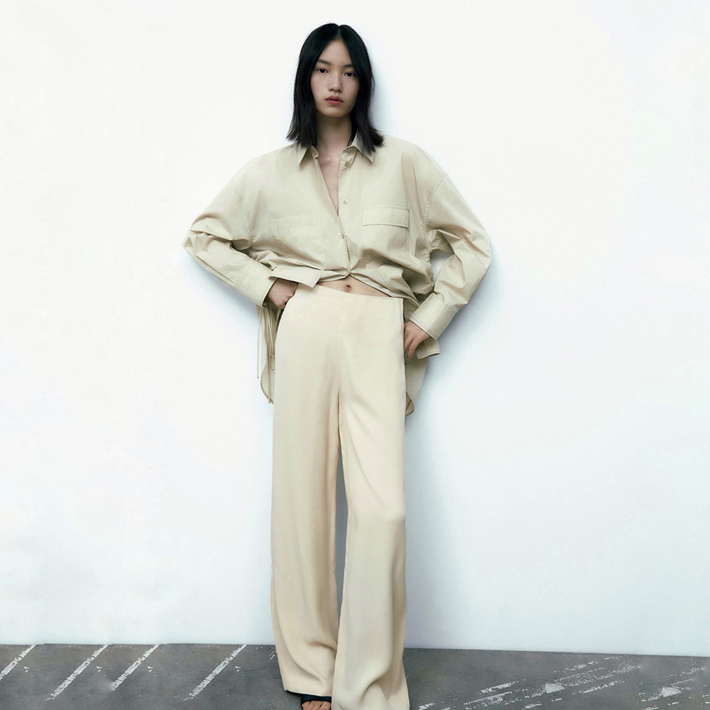 САТИНОВЫЕ БРЮКИ ПОЛНОЙ ДЛИНЫ ZARA ЦВЕТ ЭКРЮ M00402