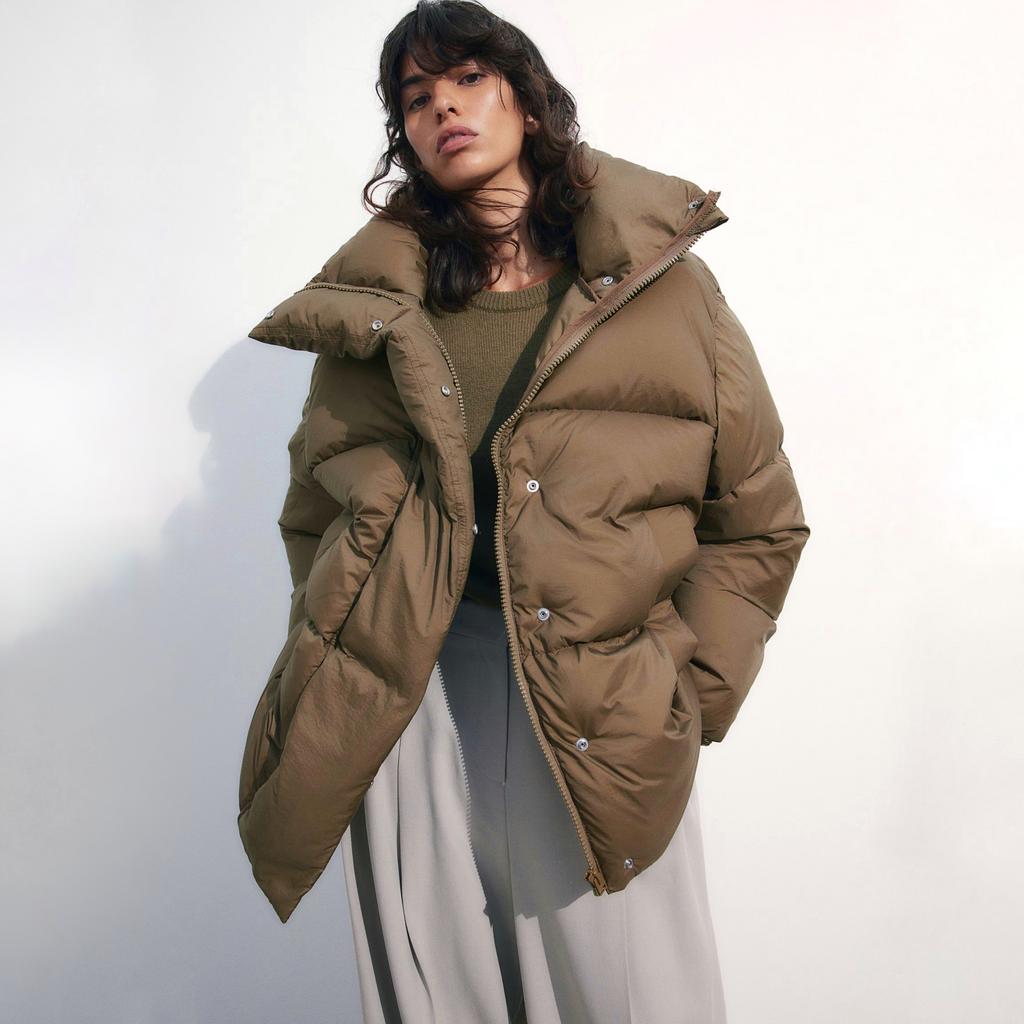 H&M PREMIUM SELECTION OVERSIZED DOWN PUFFER JACKET Khaki green M00214