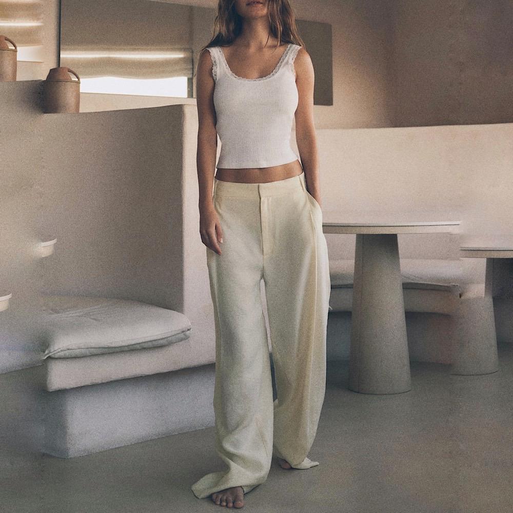 СВОБОДНЫЕ КОСТЮМНЫЕ БРЮКИ ZARA FULL LENGTH ECRU / ЭКРЮ M00447