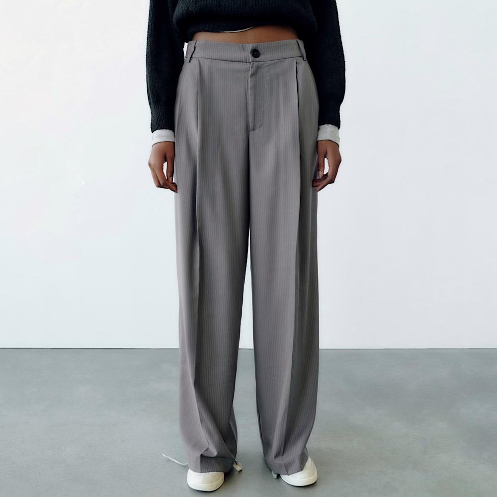 КОСТЮМНЫЕ БРЮКИ ZARA FULL LENGTH LIGHT GREY  / СВЕТЛО-СЕРЫЙ M00451