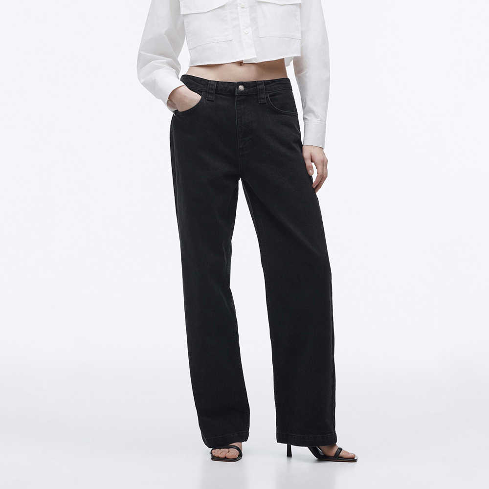 ПРЯМЫЕ ДЖИНСЫ НА НИЗКОЙ ТАЛИИ ZARA Z1975 LOW-RISE STRAIGHT BLACK / ЧЕРНЫЙ M00492