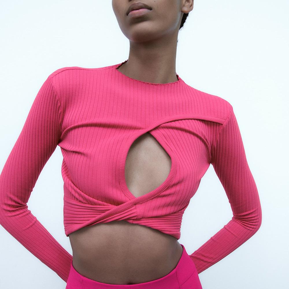 УКОРОЧЕННЫЙ ТОП С ВЫРЕЗОМ ZARA ЦВЕТ FUCHSIA / ФУКСИЯ M00380
