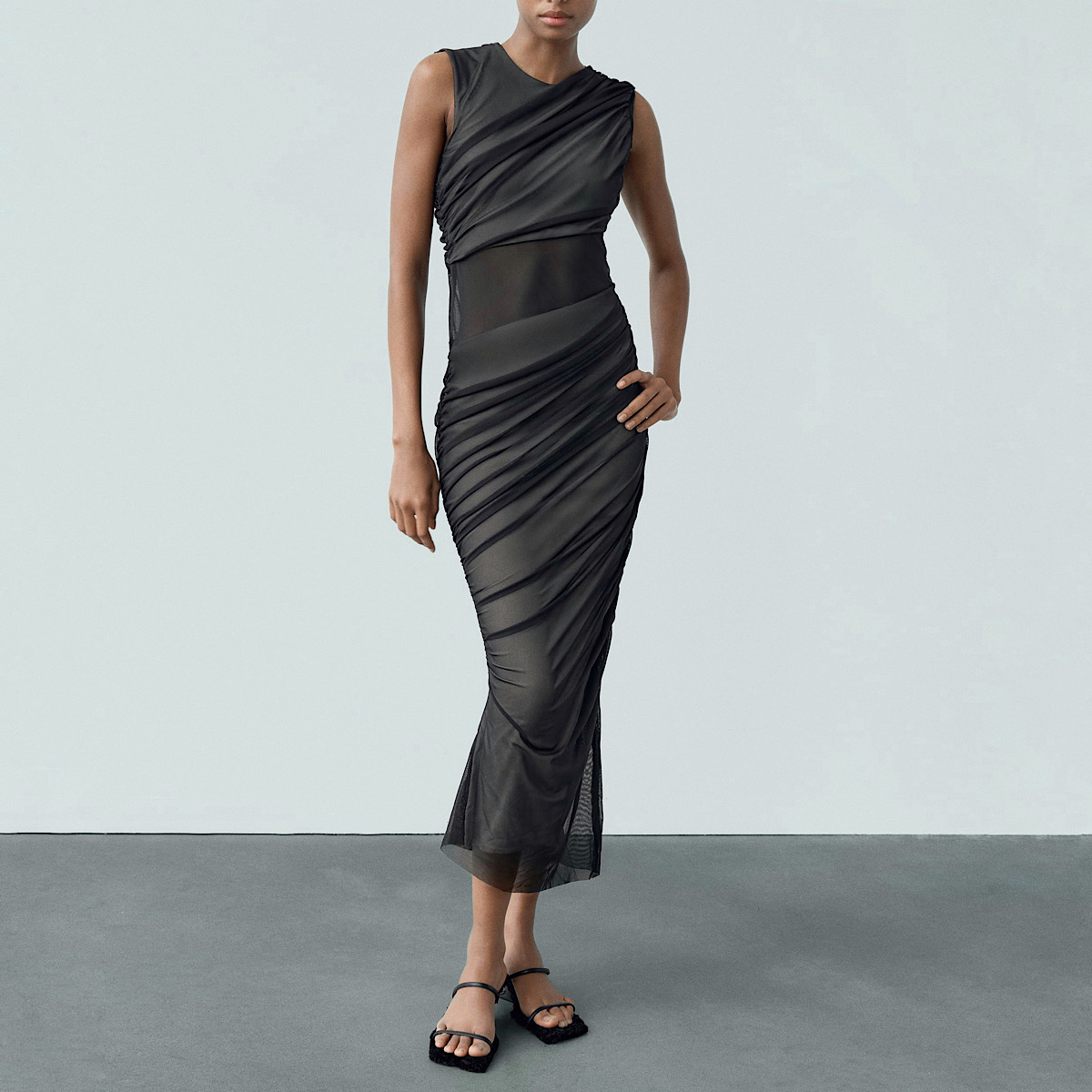 ПЛАТЬЕ МИДИ ZARA CONTRAST TULLE DRESS цвет BLACK / черный M00285