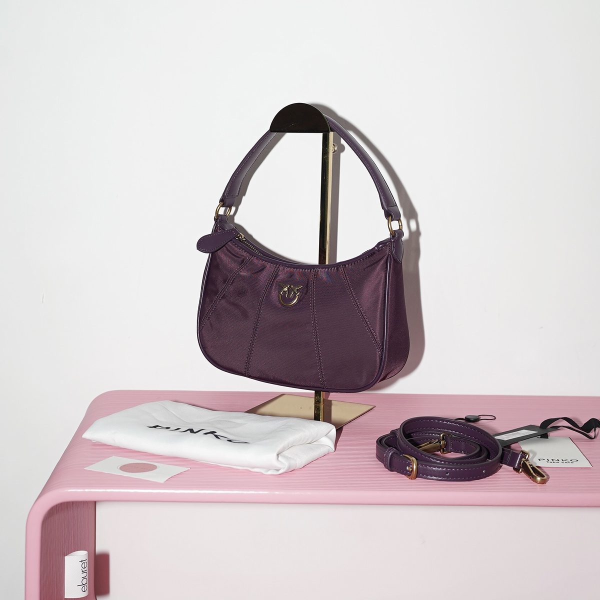 PINKO HALF MOON MINI RICICLATO BAG Purple / Melanzana / Баклажановый M00021
