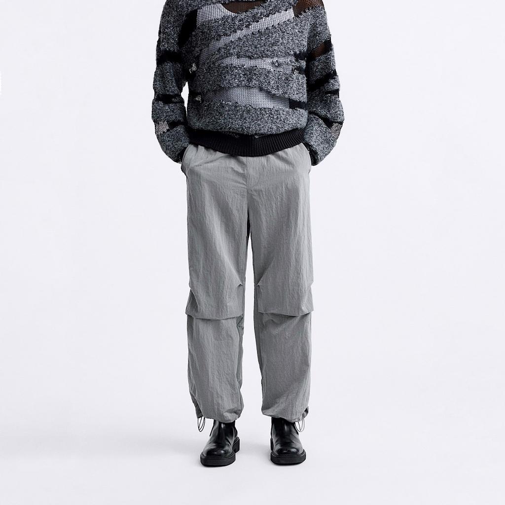 МУЖСКИЕ СПОРТИВНЫЕ БРЮКИ ZARA TECHNICAL PARACHUTE TROUSERS SILVER M00605