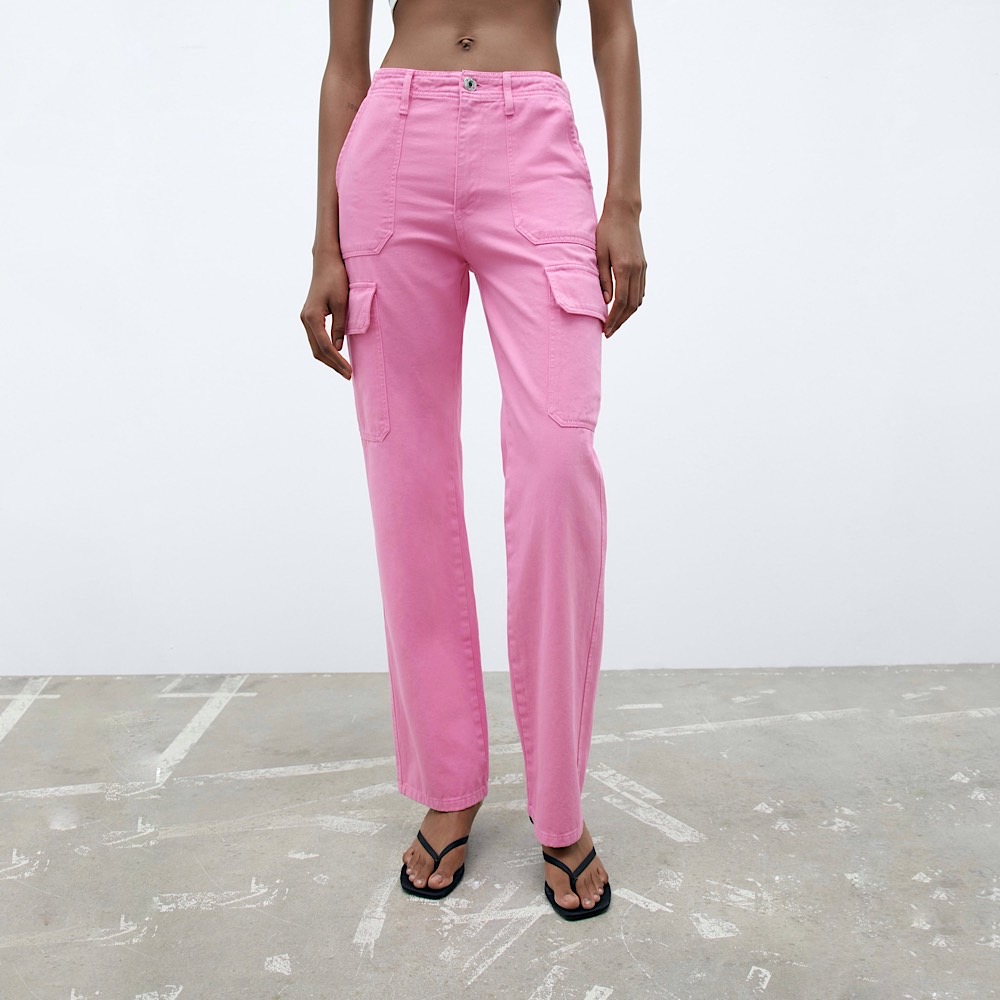 БРЮКИ КАРГО ZARA HIGH-RISE STRAIGHT-FIT TRF CARGO TROUSERS FUCHSIA / ФУКСИЯ M00435