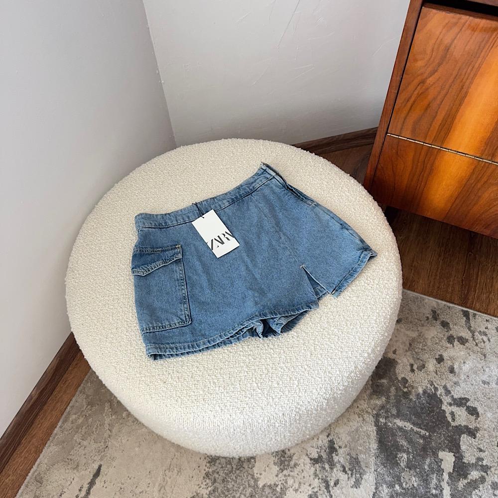 ДЖИНСОВАЯ ЮБКА-ШОРТЫ ZARA Z1975 DENIM CARGO SKORT MID-BLUE / ГОЛУБОЙ M00532