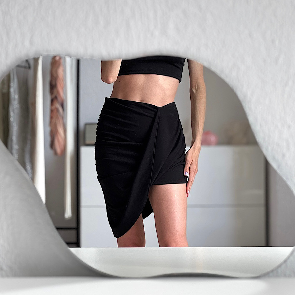АССИММЕТРИЧНАЯ ЮБКА ZARA ASYMMETRIC DRAPED SKIRT BLACK / ЧЕРНЫЙ M00544