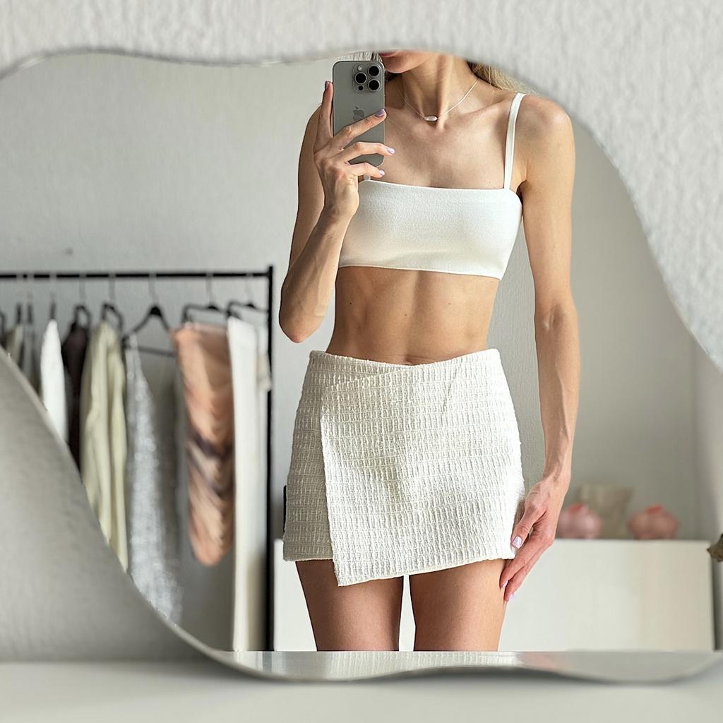 ТВИДОВАЯ ЮБКА-ШОРТЫ ZARA ASYMMETRIC SKORT ECRU M00534