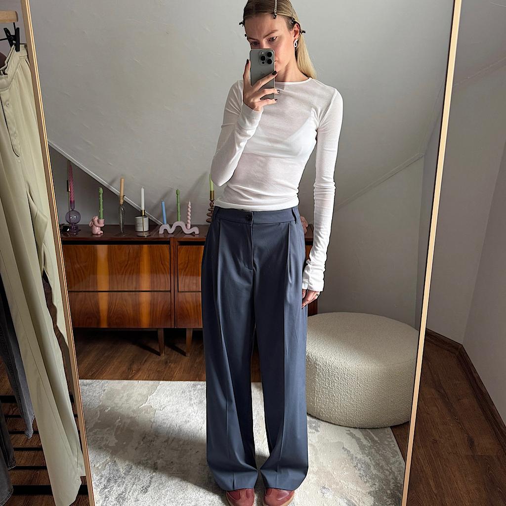 КОСТЮМНЫЕ БРЮКИ ZARA FULL-LENGTH PLEATED TROUSERS CHARCOAL GREY / ГОЛУБО-СЕРЫЙ M00449