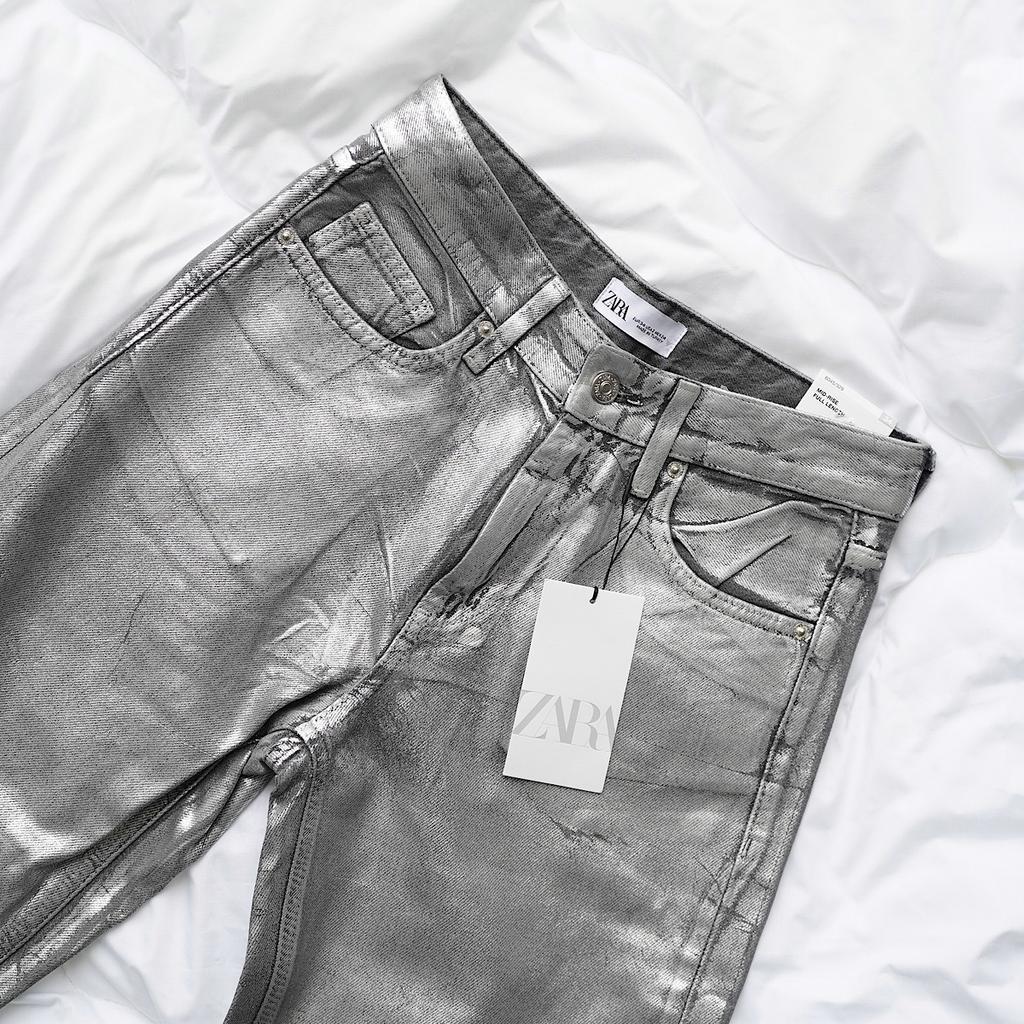 МЕТАЛЛИЗИРОВАННЫЕ ДЖИНСЫ ZARA TRF WIDE-LEG MID-RISE ЦВЕТ SILVER / СЕРЕБРО M00486